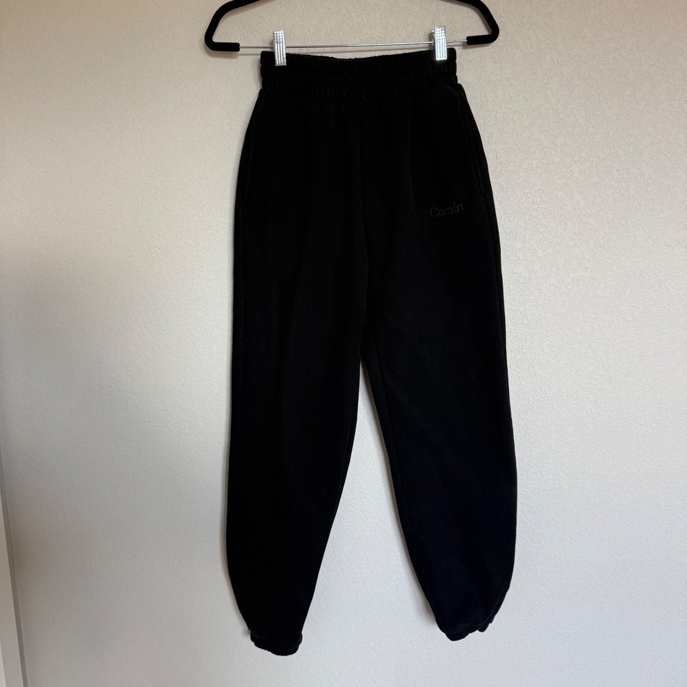 Comfrt Signature Sweatpants Black High Waisted Fleece Joggers XS Lounge Relaxed